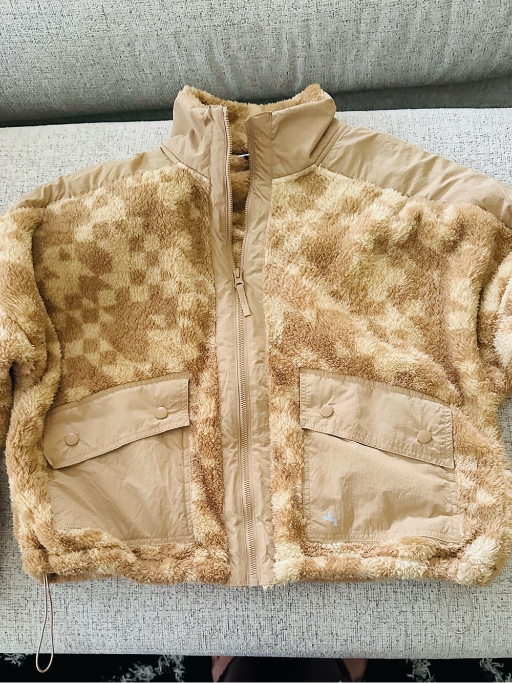 JoyLab Beige Plush Puffer Jacket for Kids